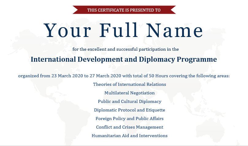 Sample of the diploma certificate listing the programme areas