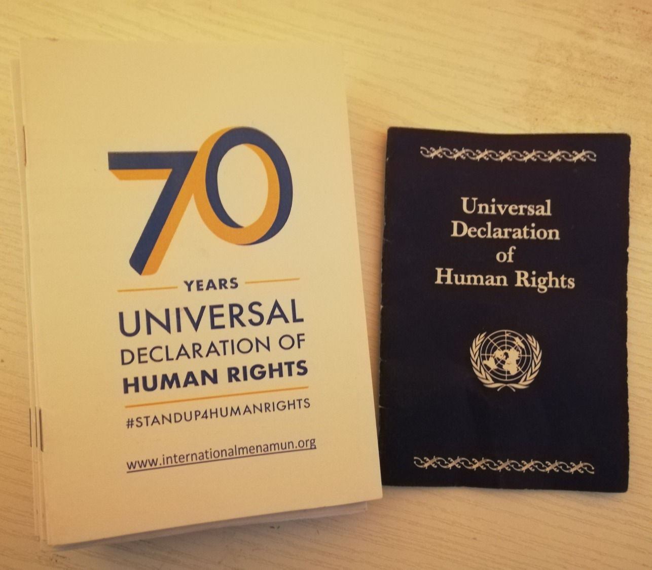 A copy of the Universal Declaration of Human Rights at its 70th anniversary